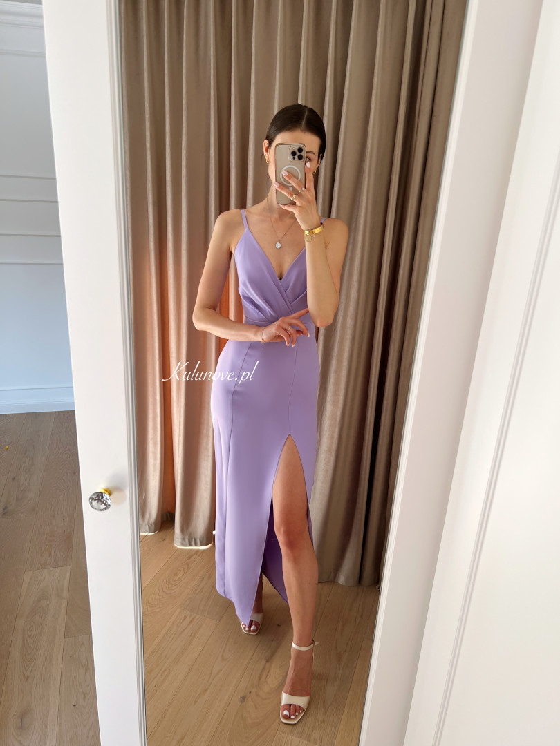 Andrea A382 - wrzosowa sukienka maxi na ramiączkach