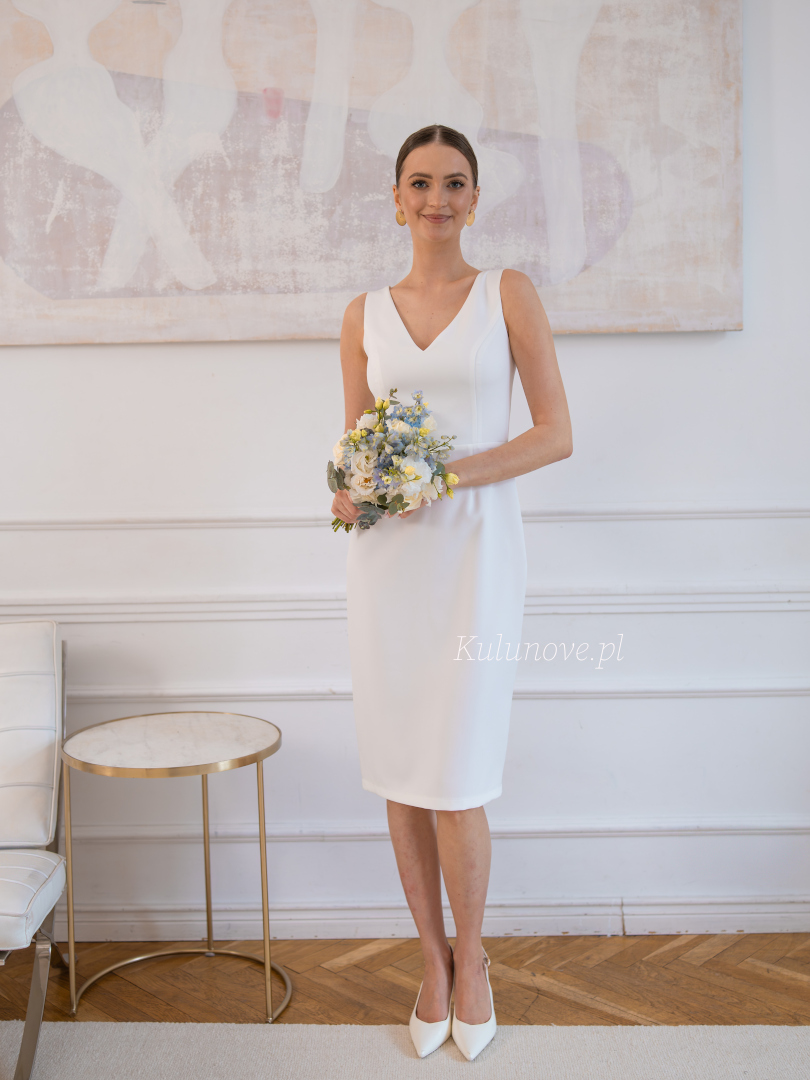 Agatha - klasyczna ołówkowa sukienka midi z dekoltem V