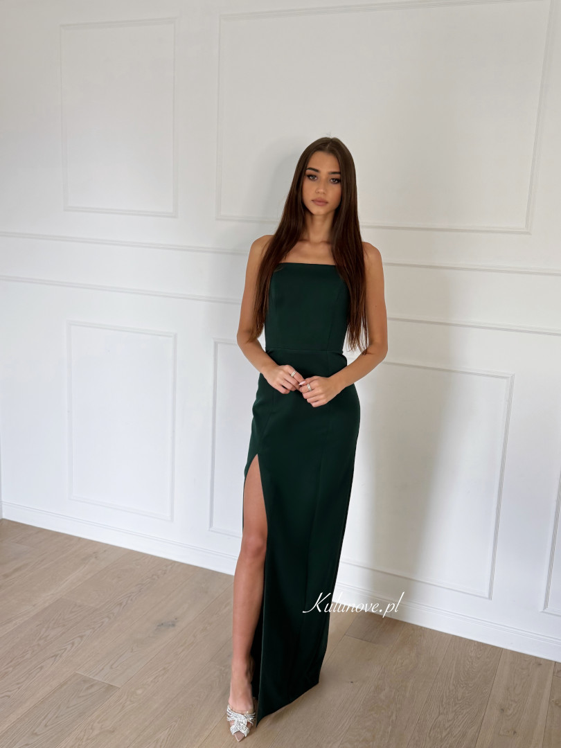 Emily - butelkowozielona sukienka z gorsetową górą i prostym dołem - Kulunove zdjęcie 3
