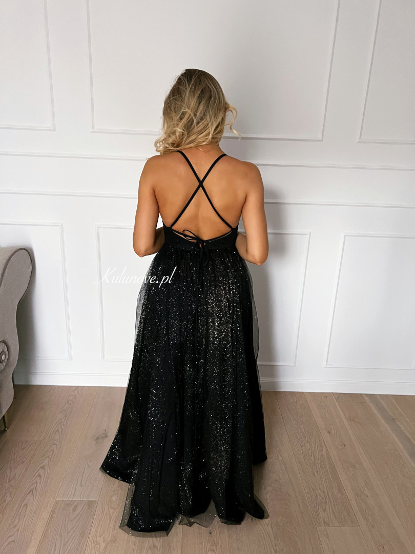 Bellatris - czarna brokatowa sukienka tiulowa maxi w stylu księżniczki - Kulunove zdjęcie 4