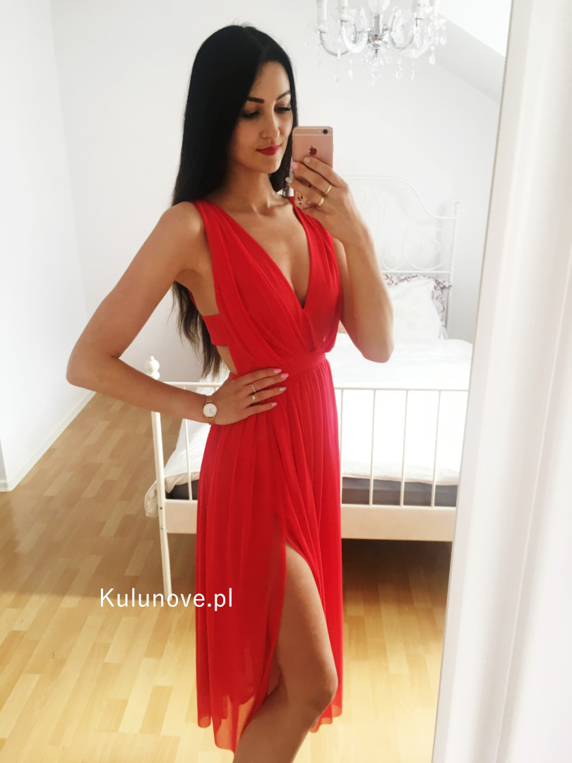 Paris midi- czerwona sukienka średniej długości - Kulunove zdjęcie 4
