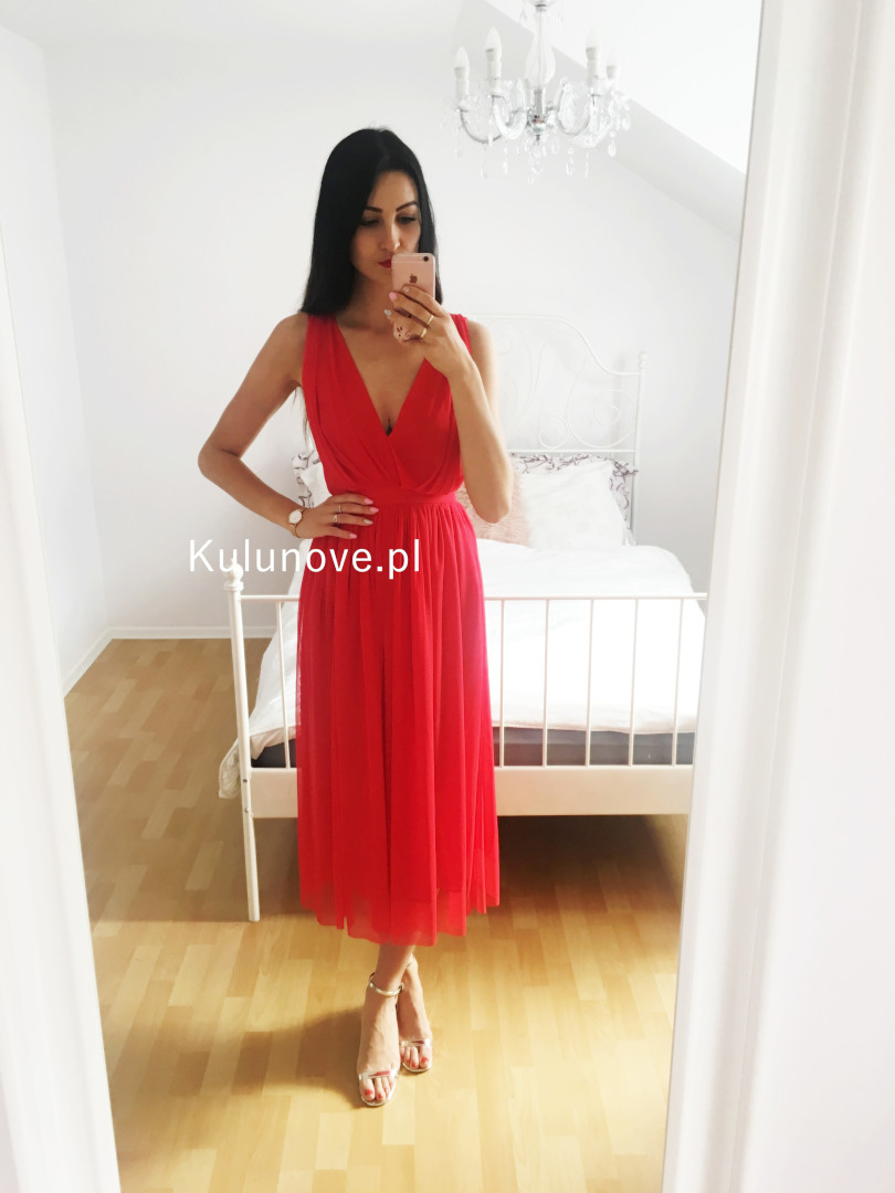 Paris midi- czerwona sukienka średniej długości - Kulunove zdjęcie 2