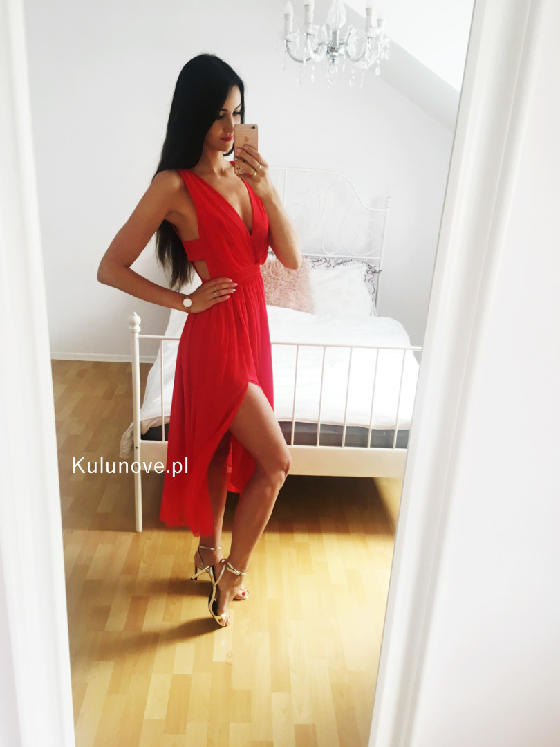 Paris midi- czerwona sukienka średniej długości - Kulunove zdjęcie 3