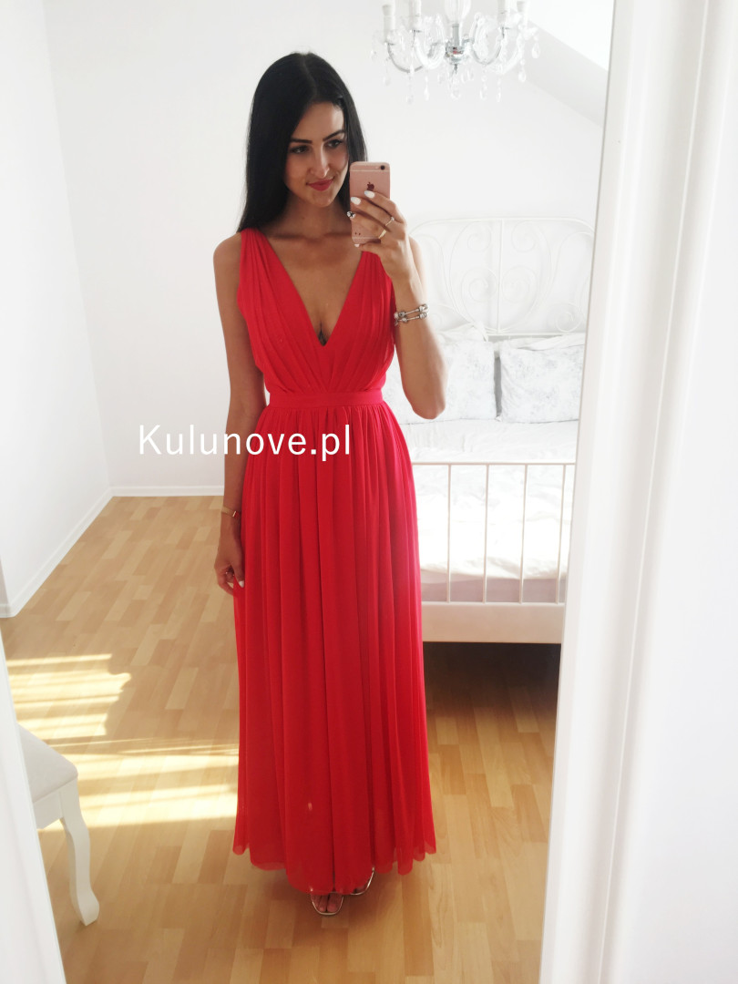 Paris maxi czerwona - prosta i zwiewna sukienka - Kulunove zdjęcie 3