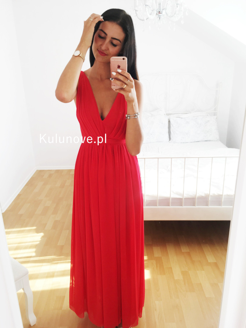 Paris maxi czerwona - prosta i zwiewna sukienka - Kulunove zdjęcie 4