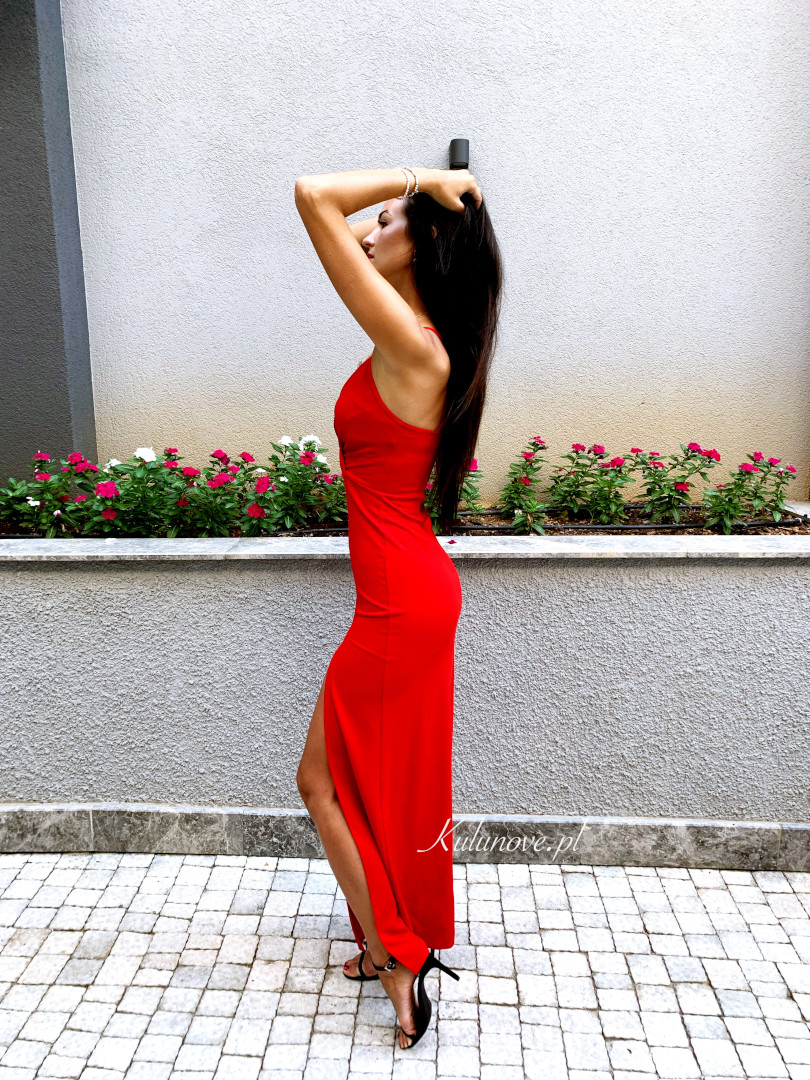 Ariana - czerwona, elegancka sukienka na ramiączkach - Kulunove zdjęcie 2