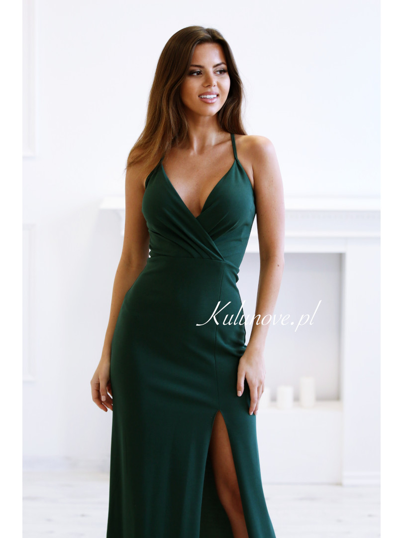 Ariana - butelkowa, elegancka sukienka na ramiączkach - Kulunove zdjęcie 3