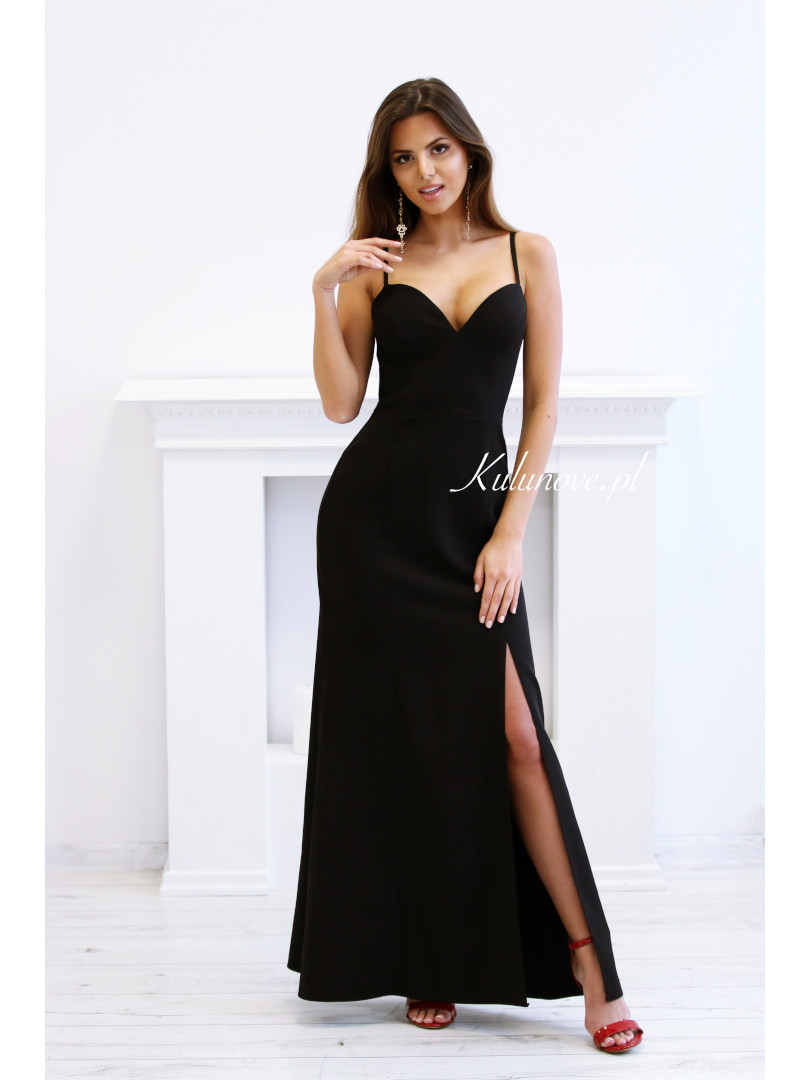 Marika - elegancka, czarna sukienka z pięknym dekoltem - Kulunove zdjęcie 3