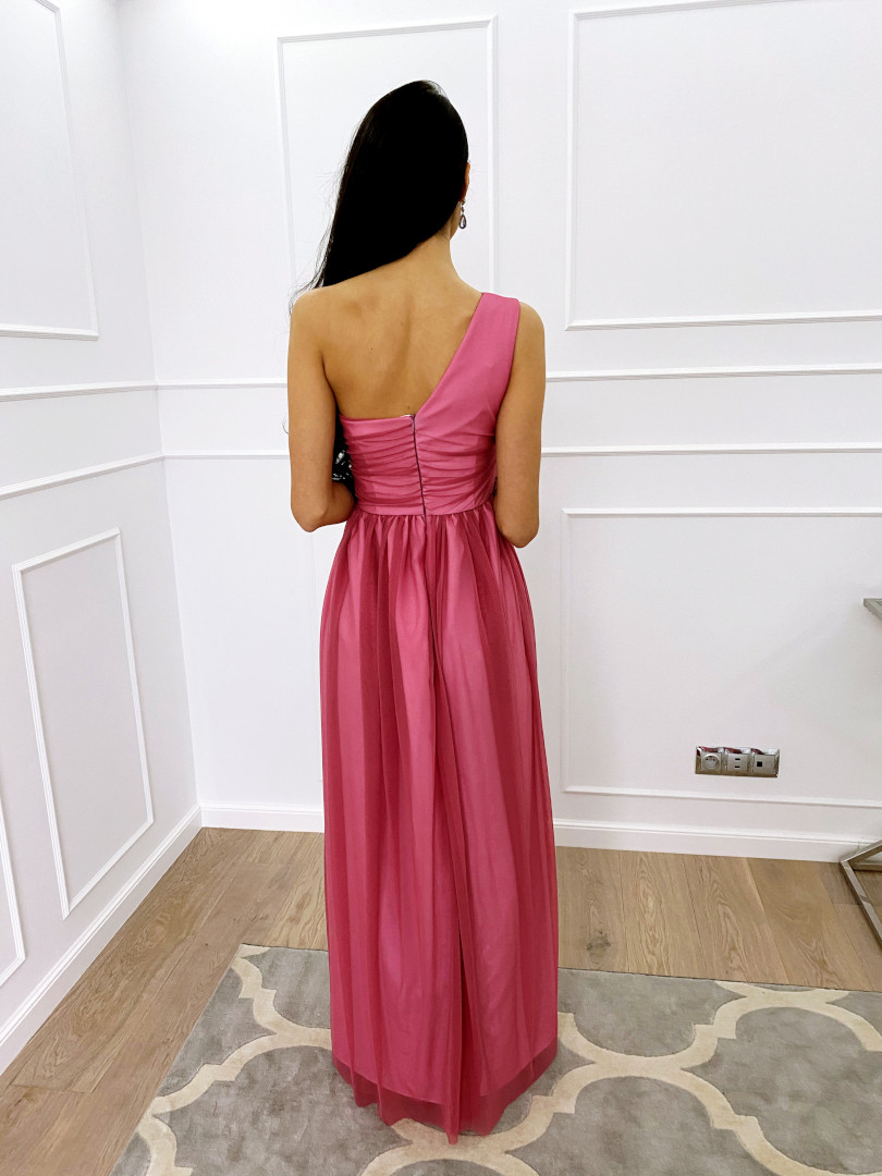 Daisy - długa różowa sukienka na jedno ramię - Kulunove zdjęcie 4