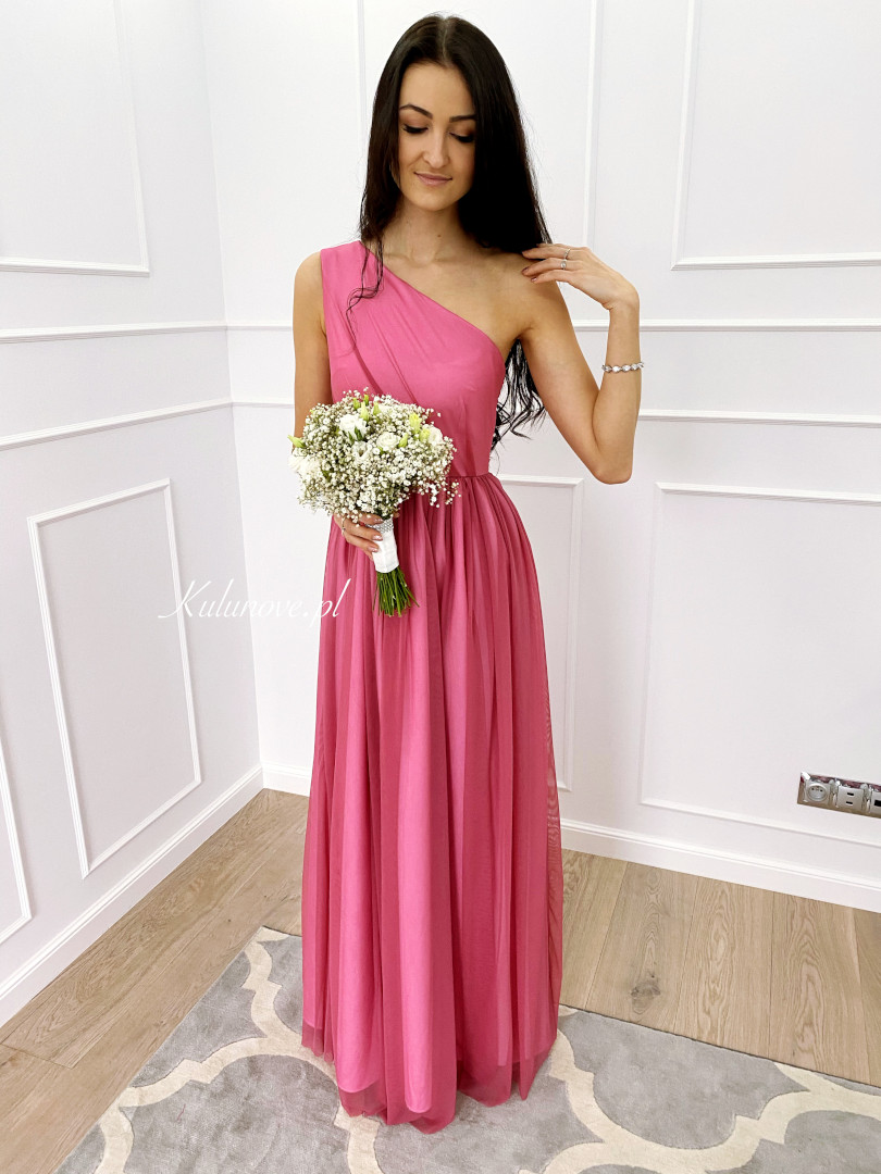 Daisy - długa różowa sukienka na jedno ramię - Kulunove zdjęcie 3