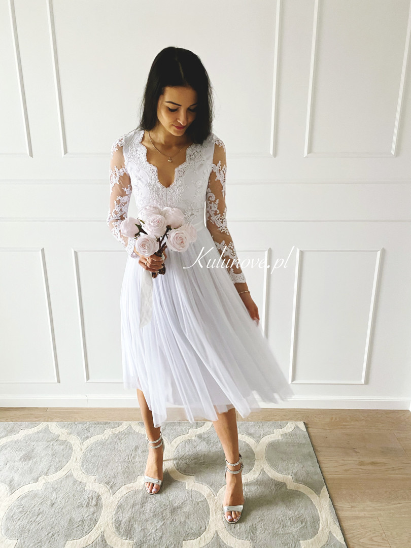 Nel - biała suknia ślubna o długości midi - Kulunove zdjęcie 1