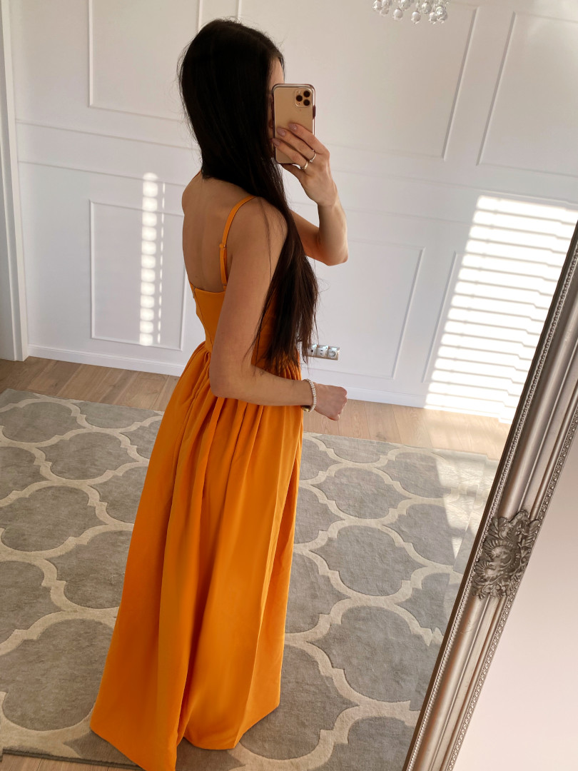 Elisabeth - długa pomarańczowa sukienka na ramiączkach - Kulunove zdjęcie 2