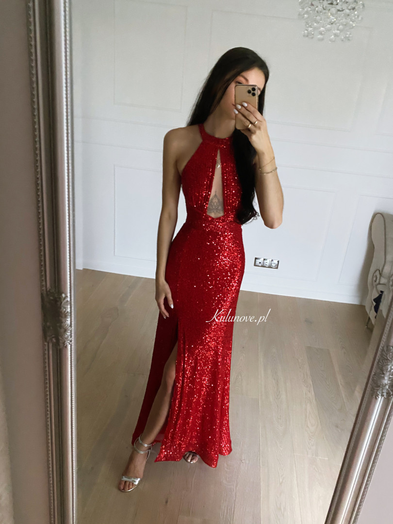 Diamond shine - błyszcząca cekinowa sukienka w kolorze czerwonym - Kulunove zdjęcie 3