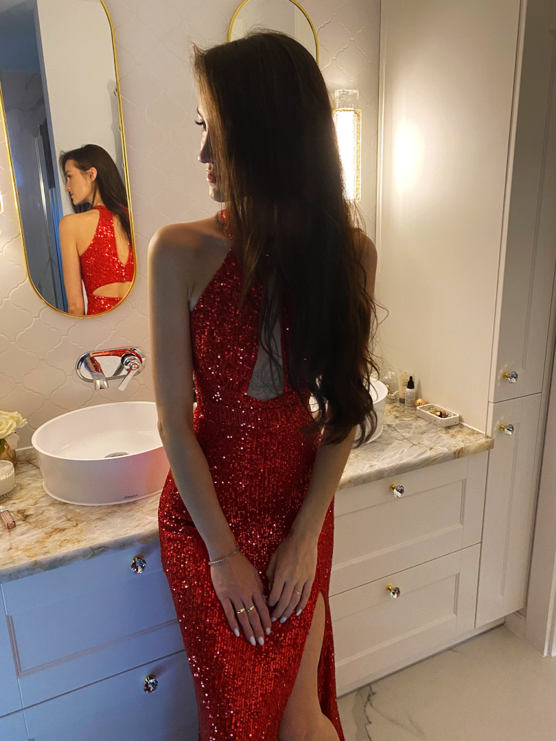 Diamond shine - błyszcząca cekinowa sukienka w kolorze czerwonym - Kulunove zdjęcie 2