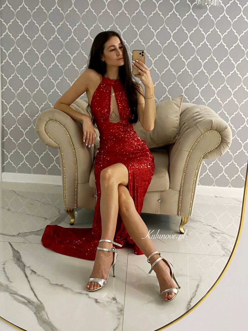 Diamond shine - błyszcząca cekinowa sukienka w kolorze czerwonym - Kulunove zdjęcie 1