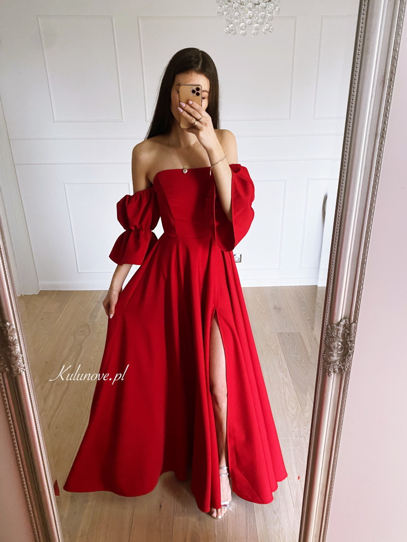 Seniorita - czerwona sukienka hiszpanka z ozdobnym rękawem - Kulunove zdjęcie 4