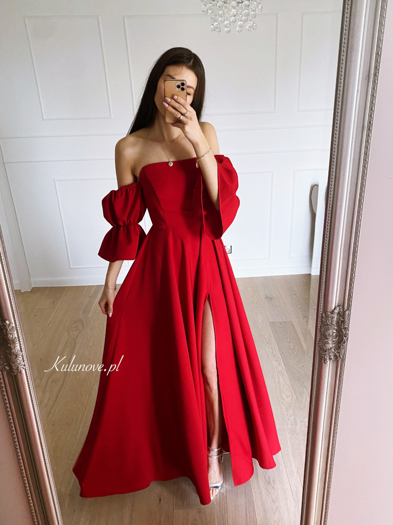 Seniorita - czerwona sukienka hiszpanka z ozdobnym rękawem - Kulunove zdjęcie 1