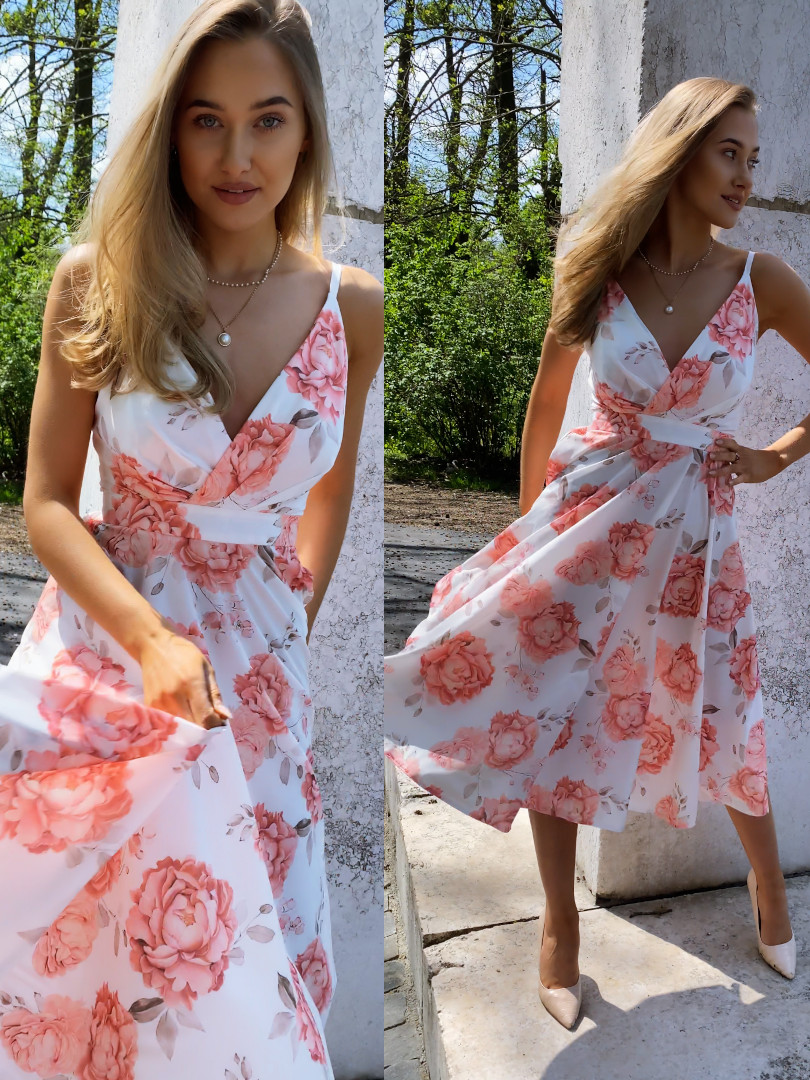 Elisabeth midi -  niesamowita zwiewna rozkloszowana sukienka w peonie - Kulunove zdjęcie 4