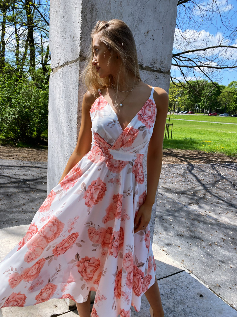 Elisabeth midi -  niesamowita zwiewna rozkloszowana sukienka w peonie - Kulunove zdjęcie 1