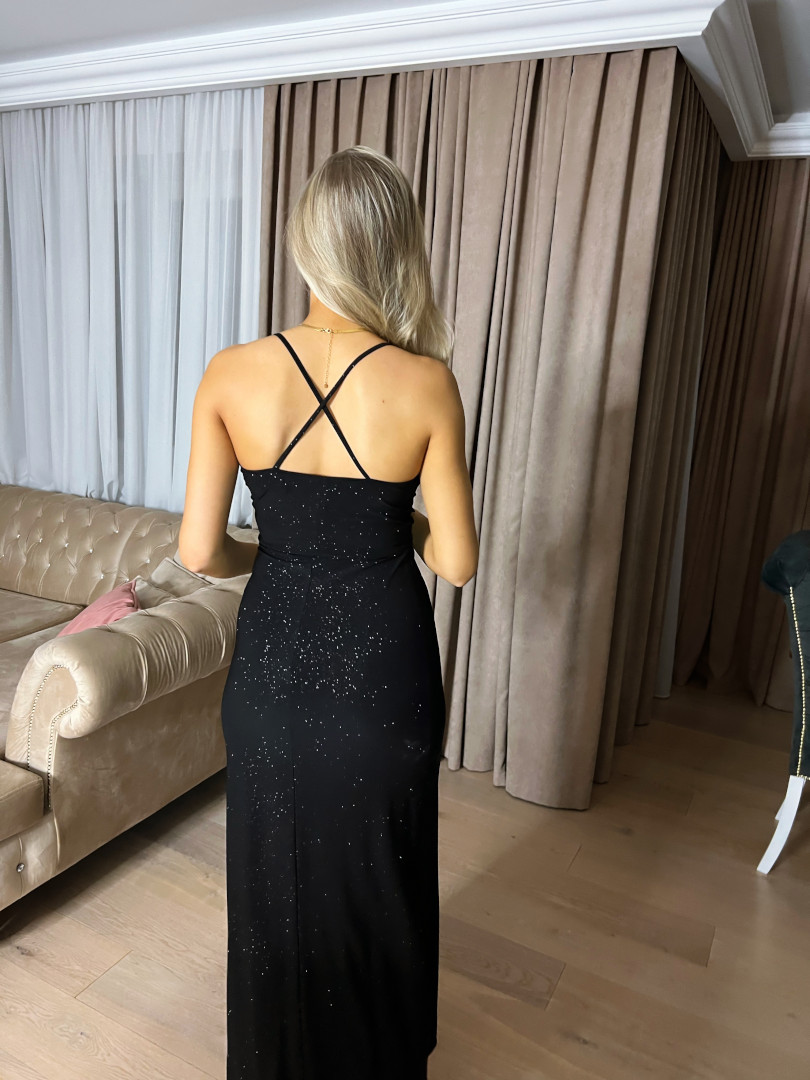 Ariana - czarna sukienka maxi z brokatem - Kulunove zdjęcie 4