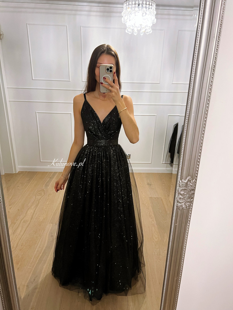 Ana - długa czarna suknia księżniczka z tiulu pokryta brokatem - Kulunove zdjęcie 4
