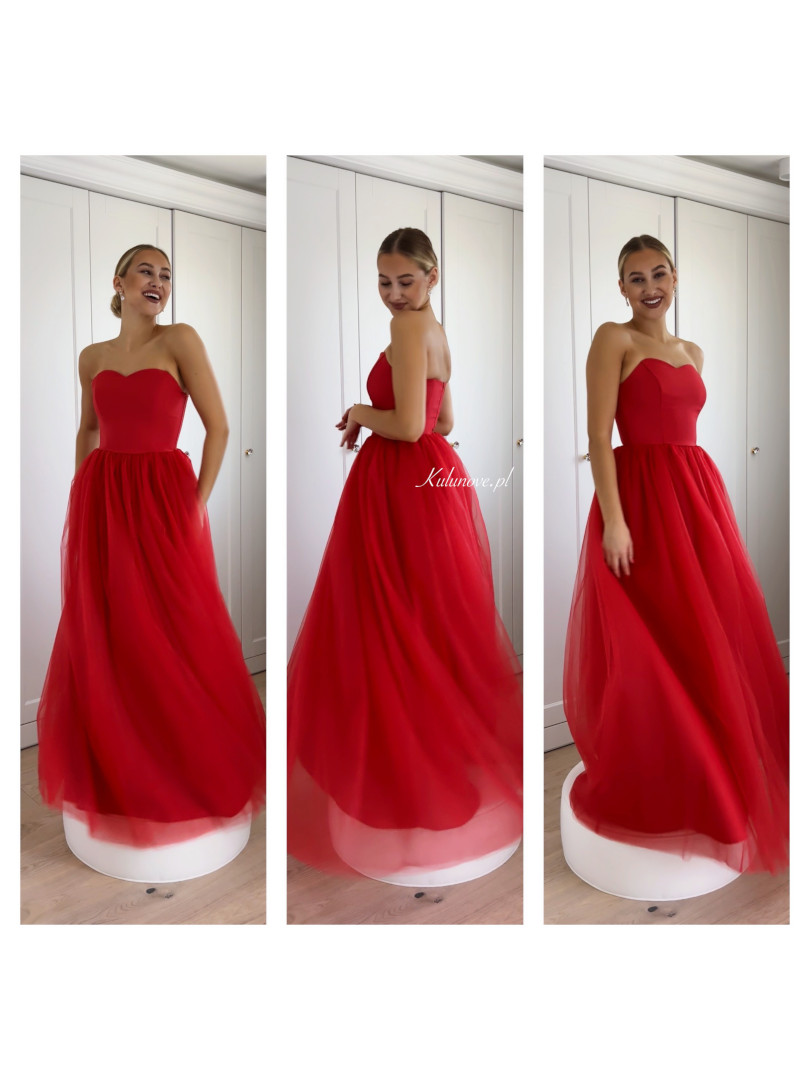 Melody - czerwona gorsetowa suknia tiulowa maxi w stylu księżniczki - Kulunove zdjęcie 2