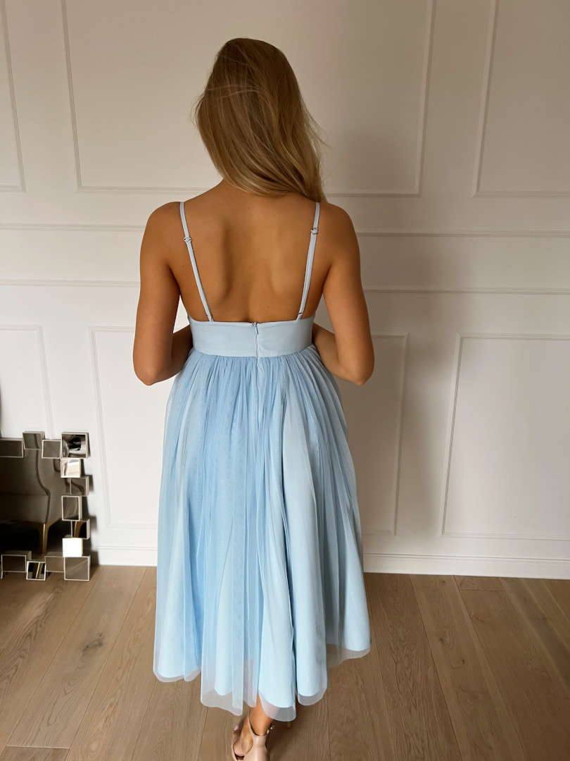 Cindrella błękitna - sukienka średniej długości na ramiączkach z tiulową spódnicą - Kulunove zdjęcie 3