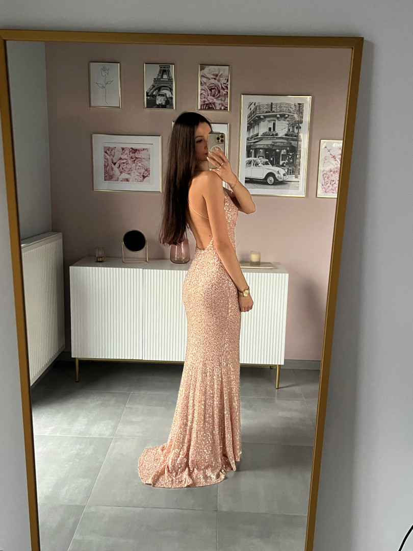 Nicole- cekinowa złota sukienka maxi z trenem - Kulunove zdjęcie 4