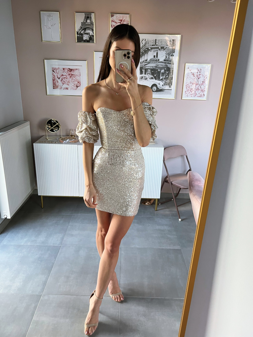 Lexy - krótka srebrna sukienka cekinowa z gorsetem i bufkami - Kulunove zdjęcie 4
