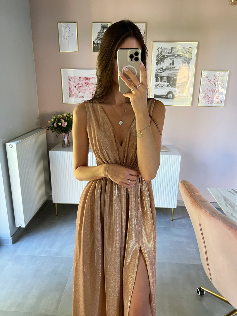 Claudine - połyskująca złota sukienka maxi z brokatem - Kulunove zdjęcie 2
