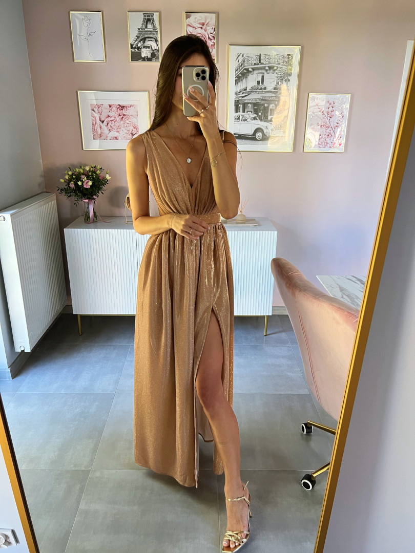 Claudine - połyskująca złota sukienka maxi z brokatem - Kulunove zdjęcie 3
