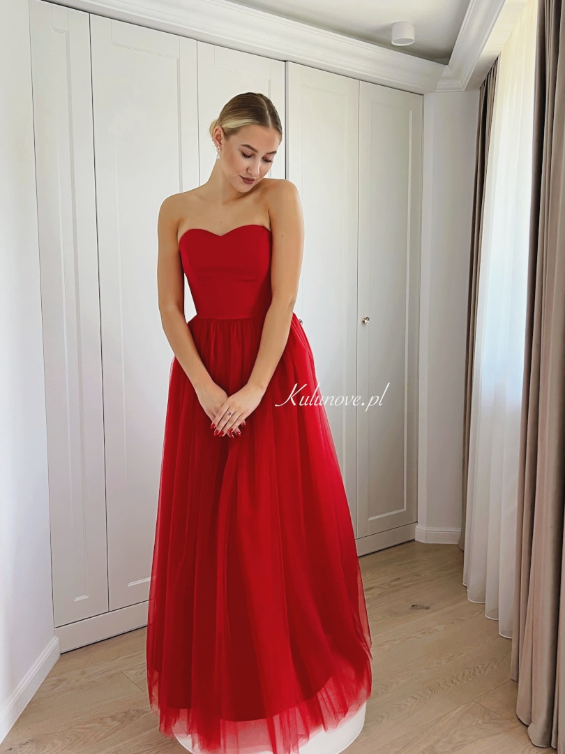 Melody - czerwona gorsetowa suknia tiulowa maxi w stylu księżniczki - Kulunove zdjęcie 3