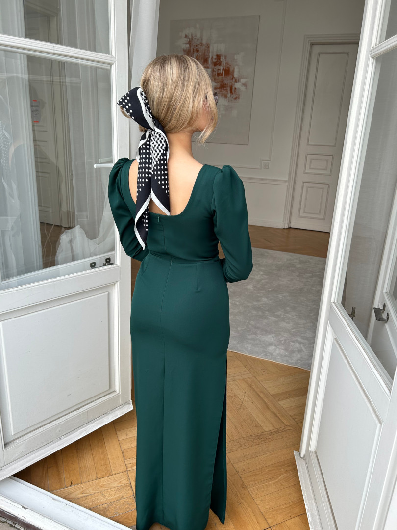 Laura - zielona sukienka maxi z długim rękawem - Kulunove zdjęcie 3