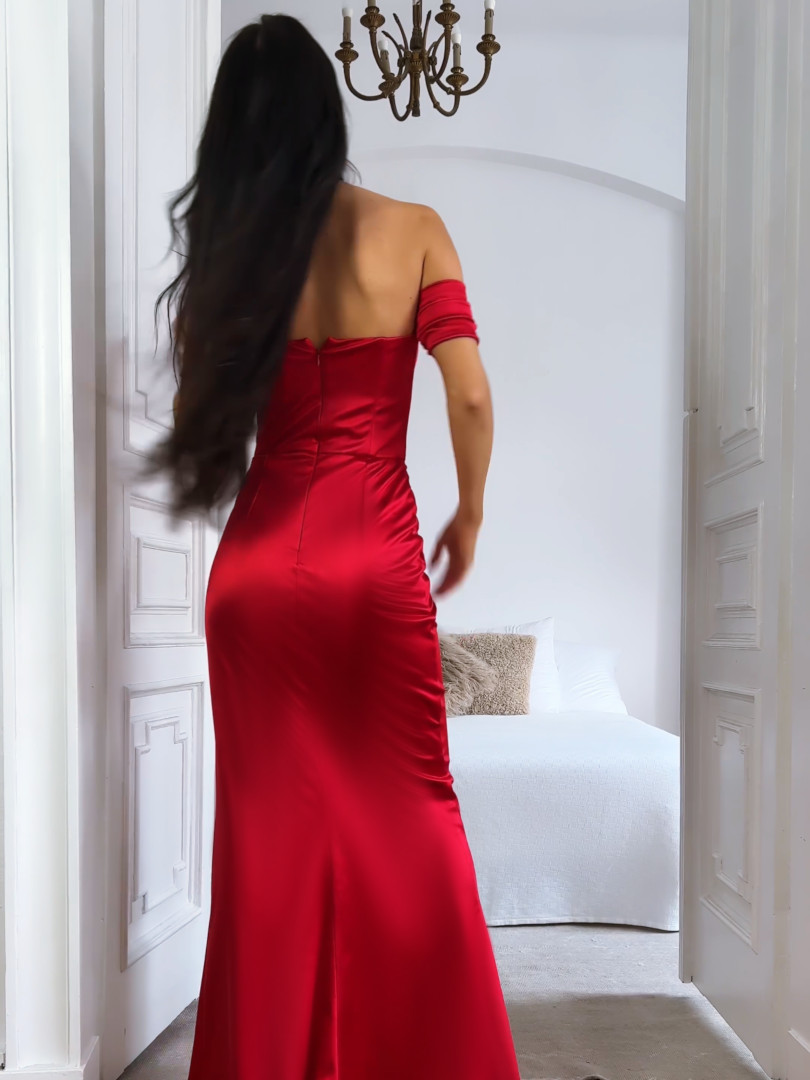 Marissa czerwona-  dopasowana wieczorowa sukienka maxi w stylu hiszpańskim - Kulunove zdjęcie 4