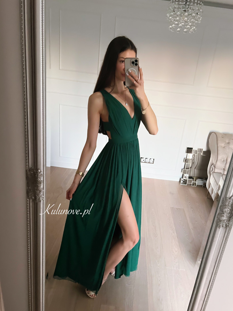 Paris zielona - długa prosta sukienka idealna na wesele - Kulunove zdjęcie 1
