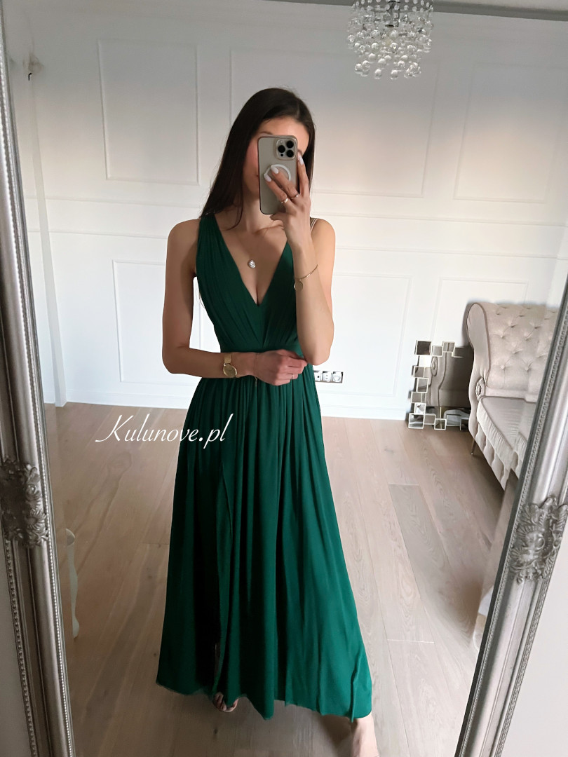 Paris zielona - długa prosta sukienka idealna na wesele - Kulunove zdjęcie 4