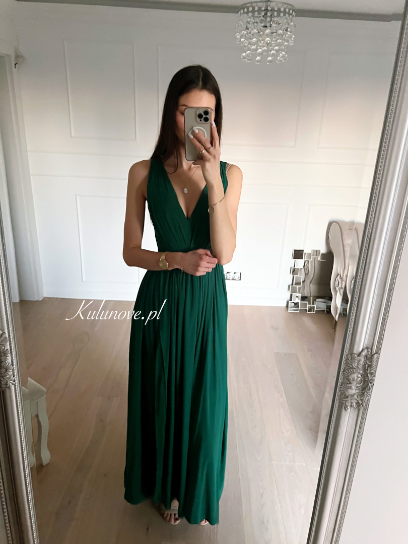 Paris zielona - długa prosta sukienka idealna na wesele - Kulunove zdjęcie 2