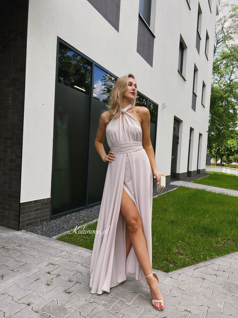 Nemezis - długa wiązana sukienka multiway w kolorze mlecznego beżu - Kulunove zdjęcie 1