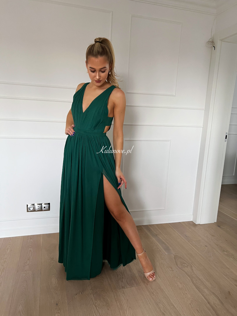 Paris zielona - długa prosta sukienka idealna na wesele - Kulunove zdjęcie 3