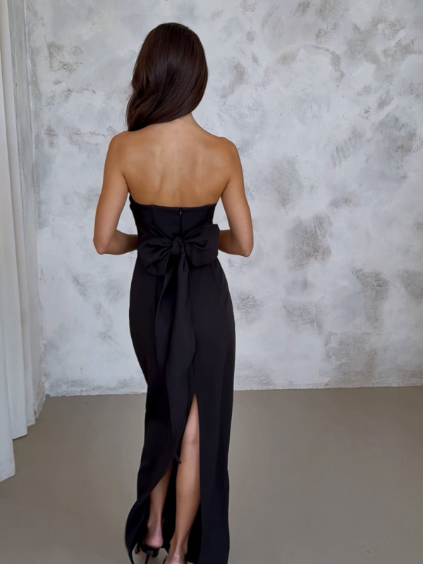 Darling - czarna elegancka wiązana suknia maxi z dopasowanym gorsetem