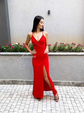 Ariana - czerwona, elegancka sukienka na ramiączka