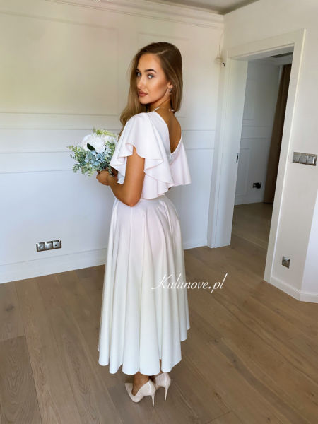 Isabella - suknia o długości midi w kolorze ecru