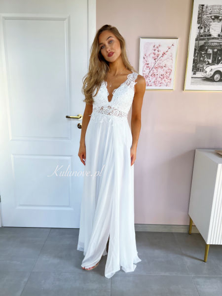 Violine - suknia ślubna z koronkowym gorsetem i muślinowym dołem